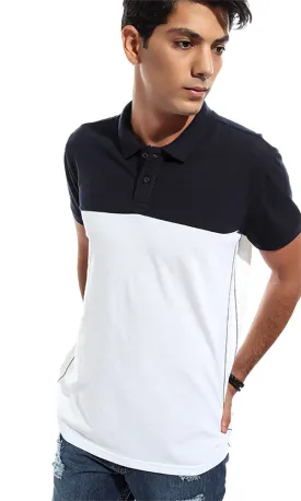 47896 Bi-Tone Turn Down Collar Polo Shirt - Black & White